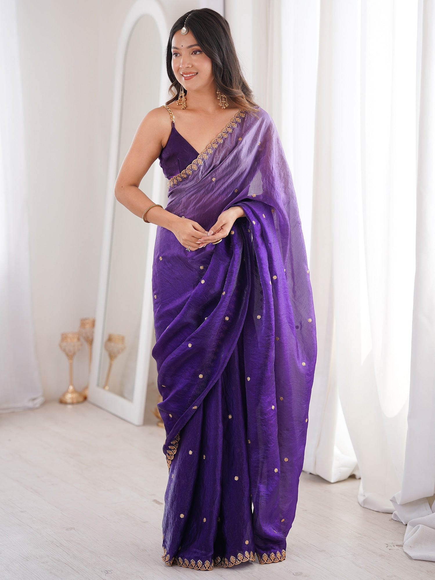 Purple Tissue Silk Saree with Embroidered Border - Ressa