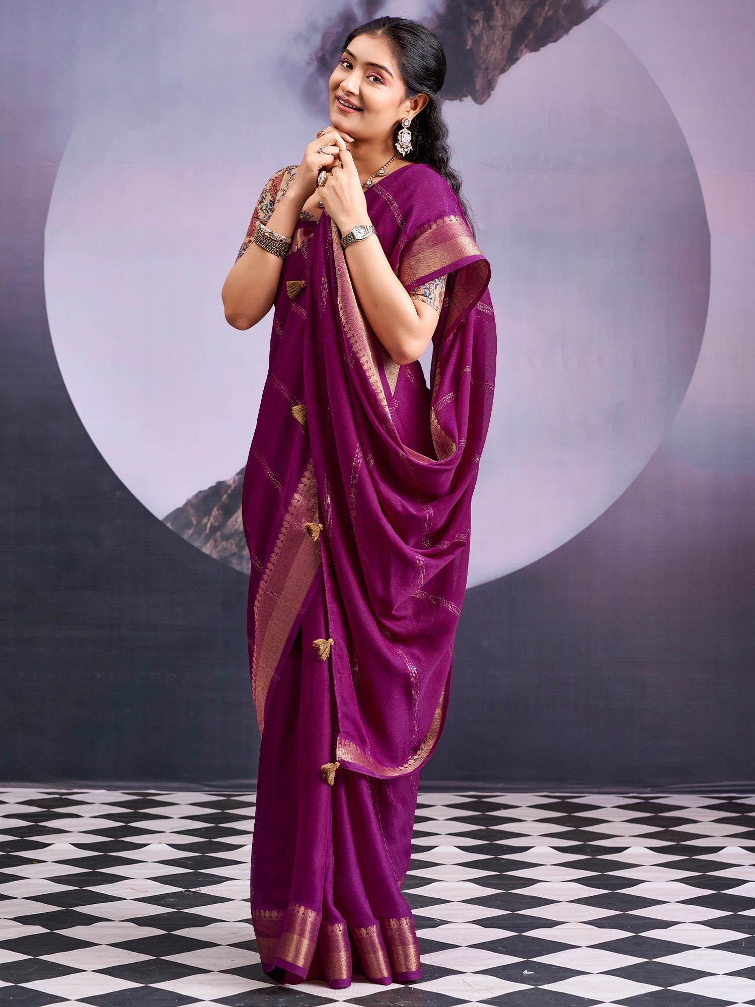 Purple Tissue Silk Saree with Zari Stripes - Ressa