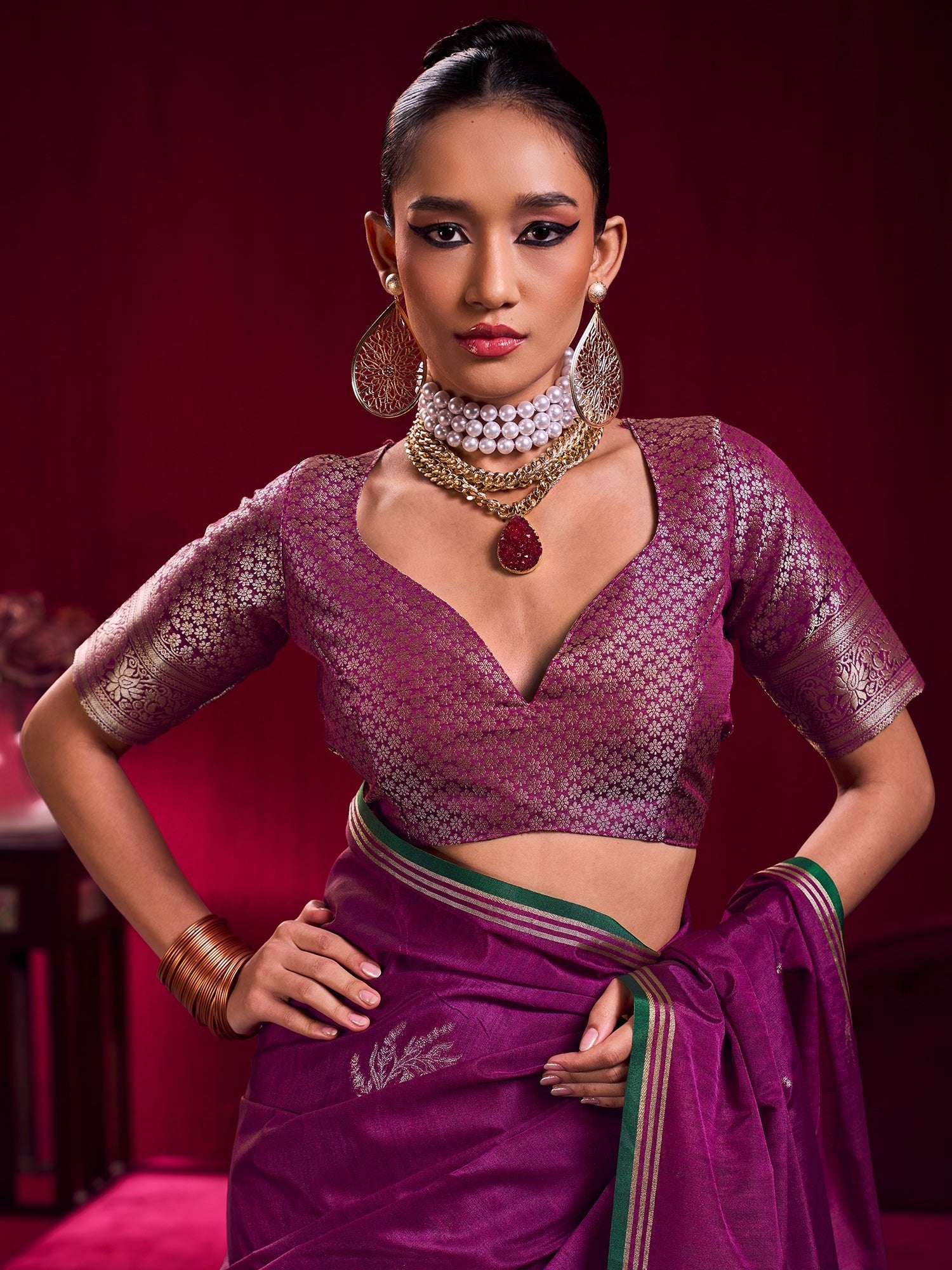 Purple Tissue Silk Saree with Zari Stripes - Ressa