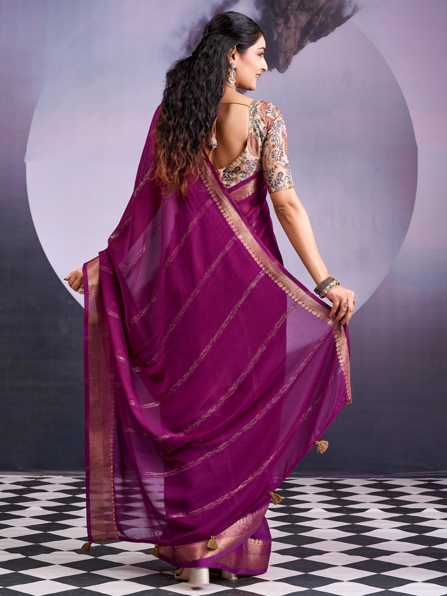 Purple Tissue Silk Saree with Zari Stripes - Ressa
