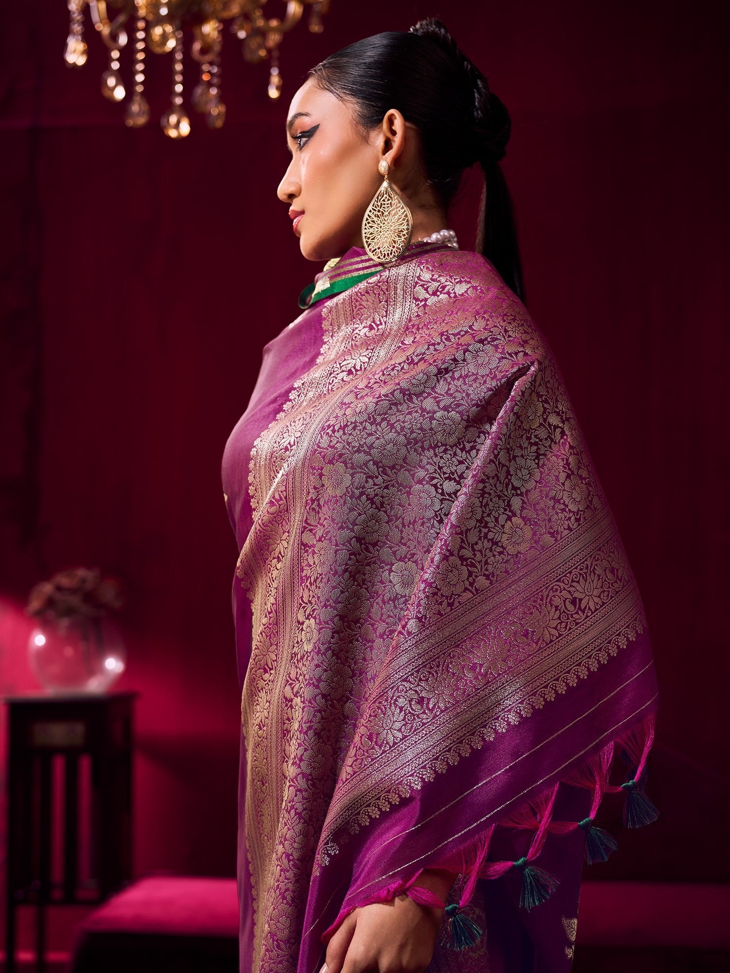 Purple Tissue Silk Saree with Zari Stripes - Ressa