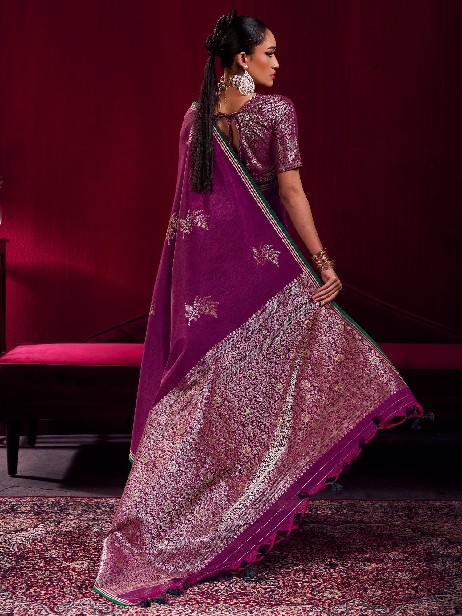 Purple Tissue Silk Saree with Zari Stripes - Ressa