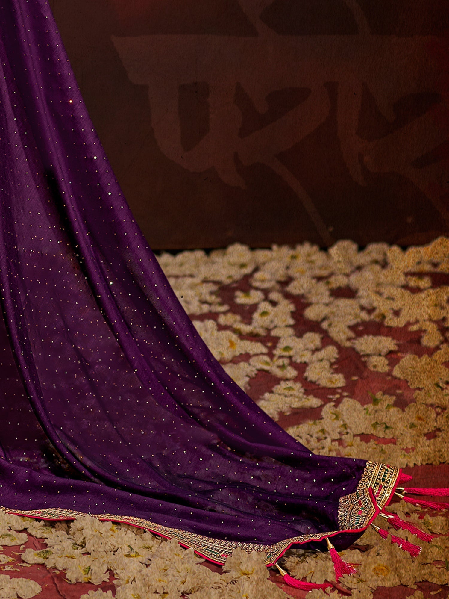 Purple Vichitra Silk Saree with Embroidered Border - Ressa