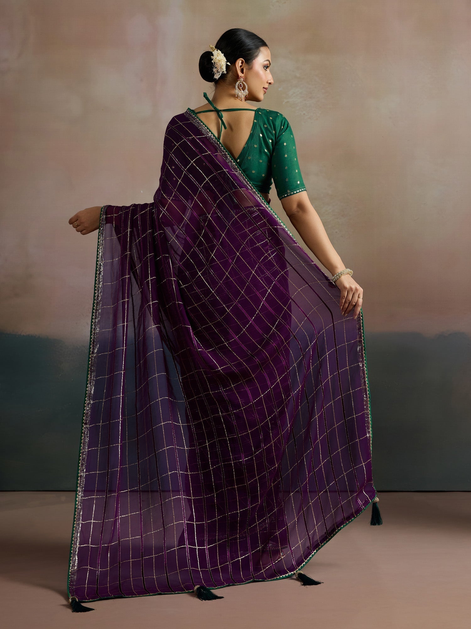 Purple Viscose Silk With Zari Checks Saree - Ressa