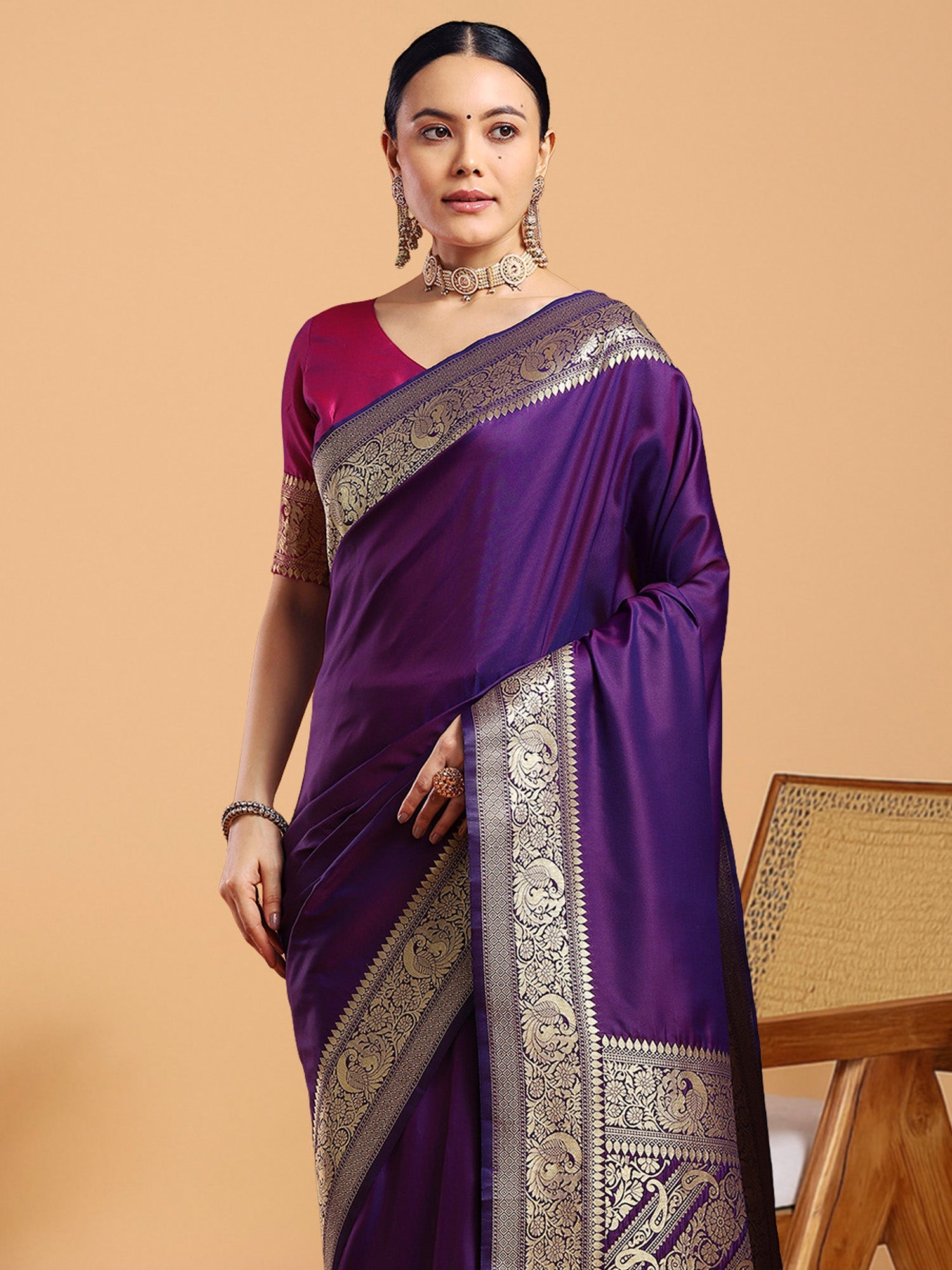 Purple with Gold Zari Weave Banarasi Silk Saree - Ressa