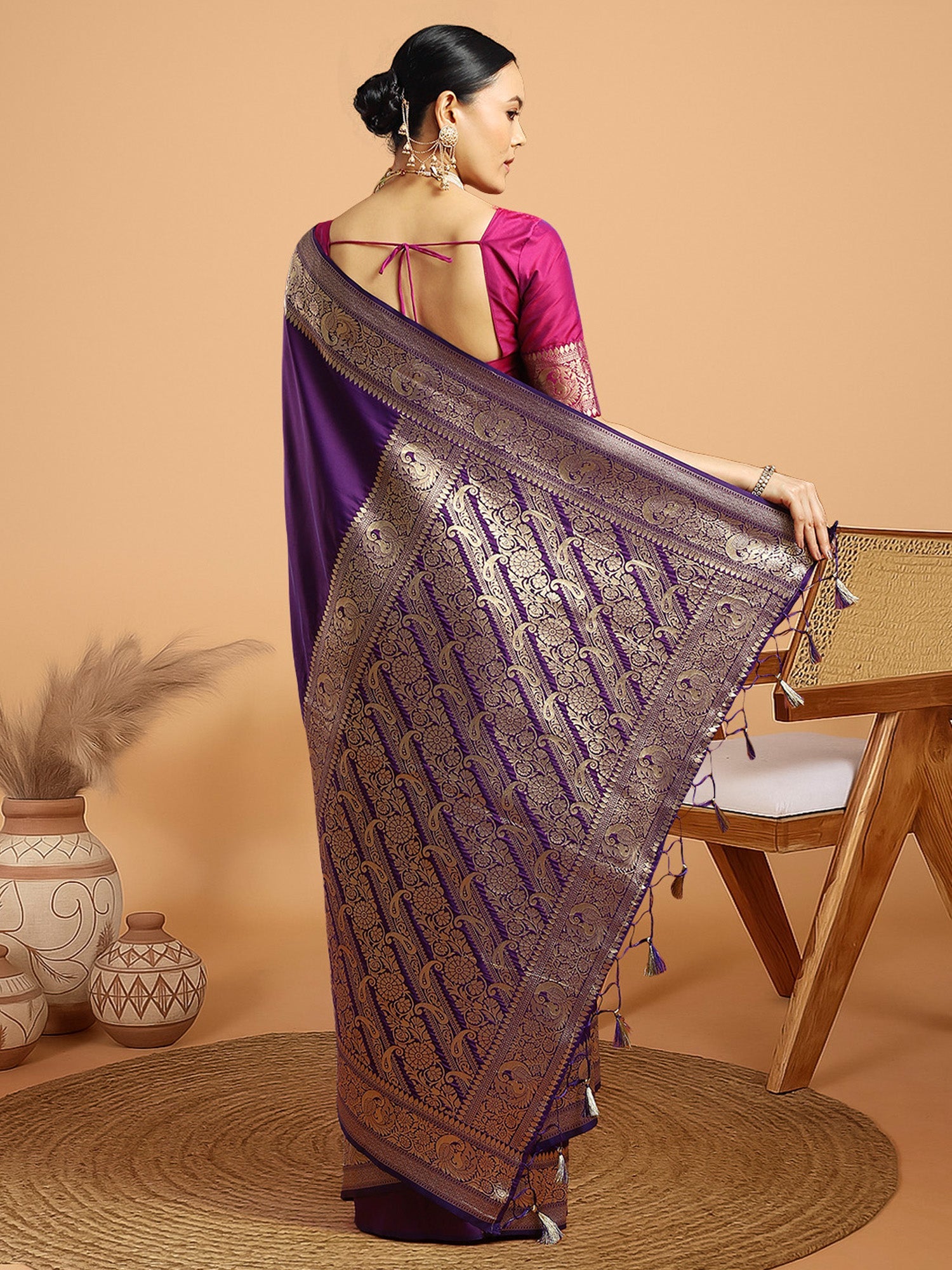 Purple with Gold Zari Weave Banarasi Silk Saree - Ressa