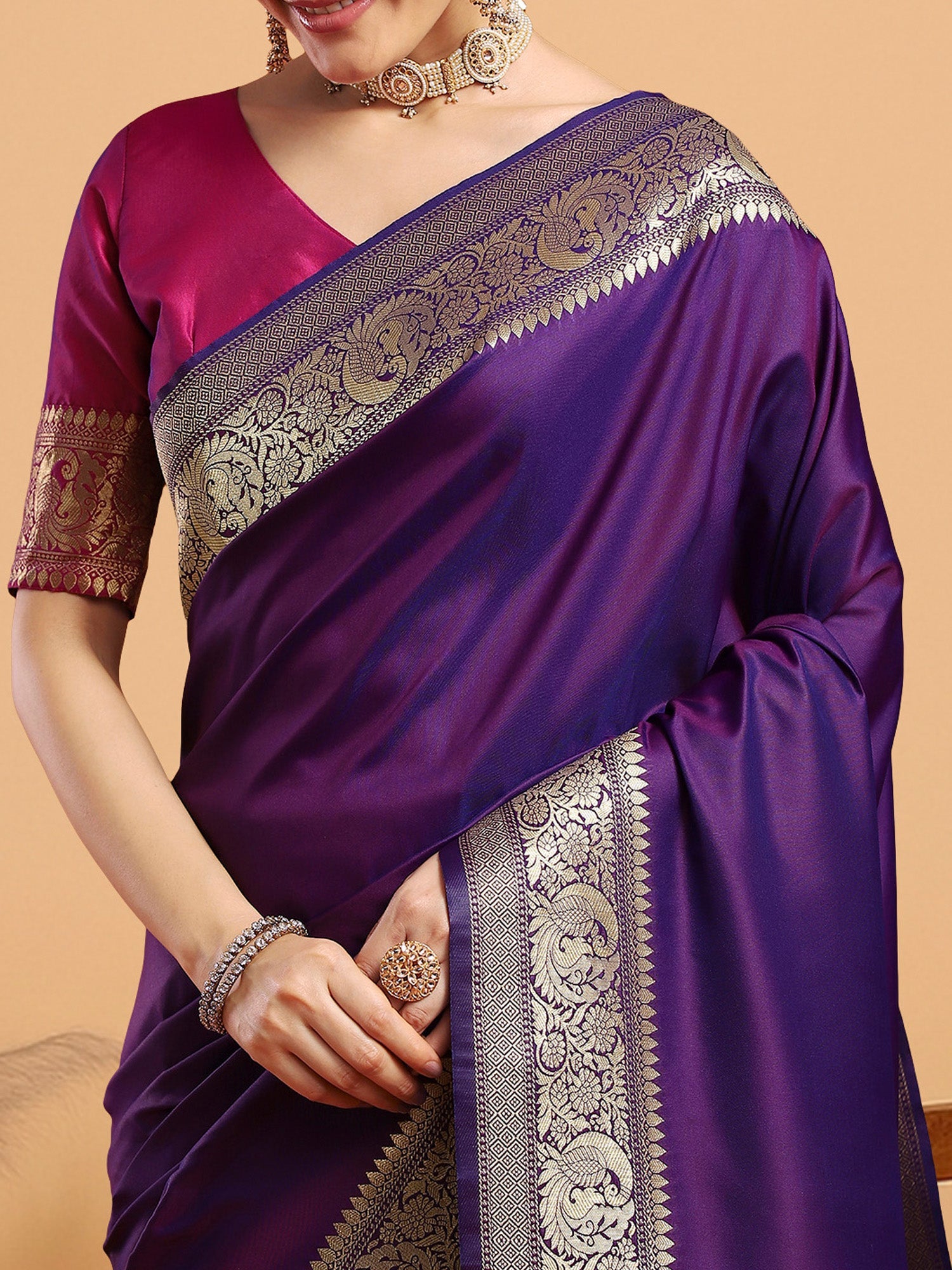 Purple with Gold Zari Weave Banarasi Silk Saree - Ressa