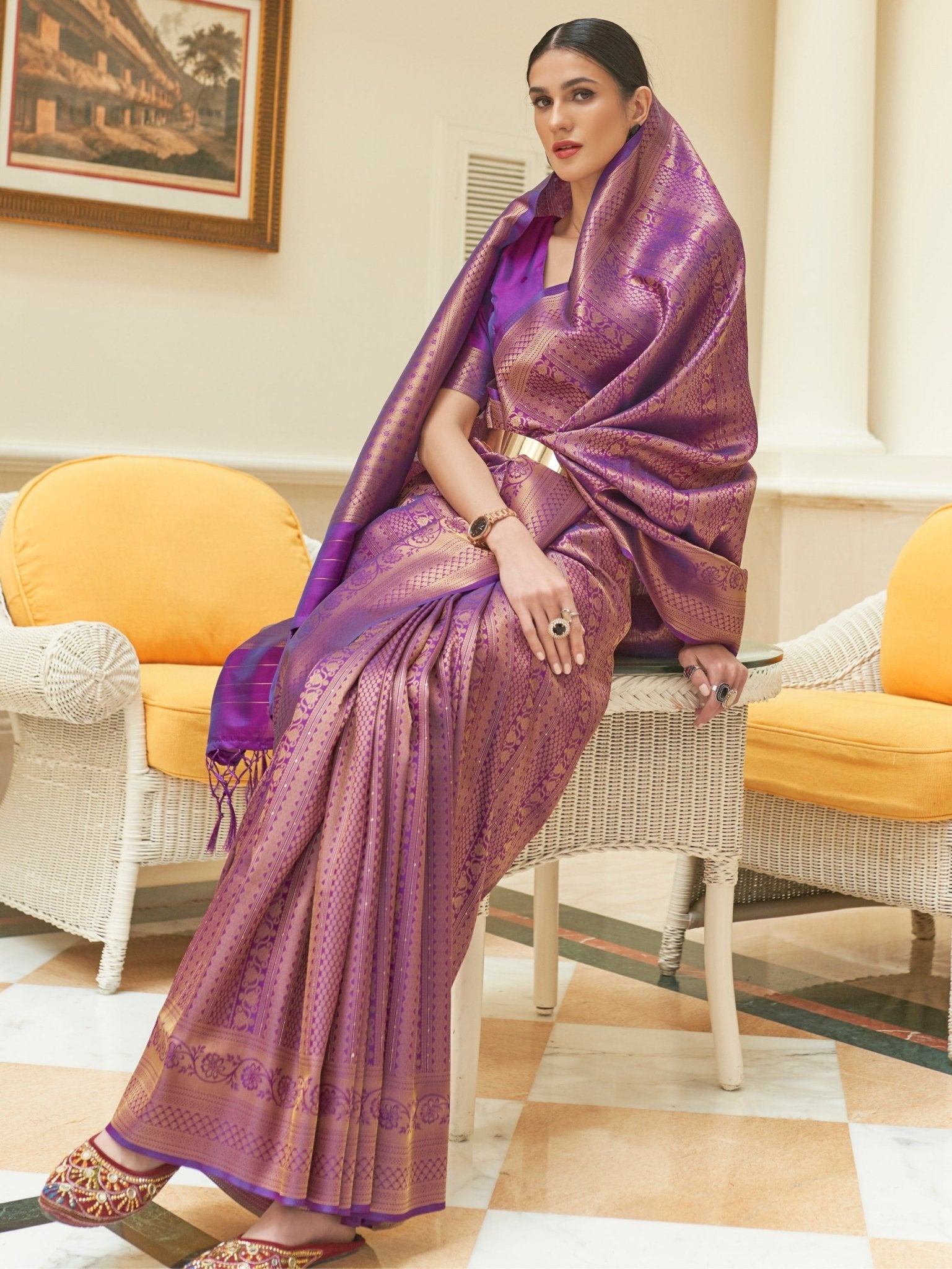 Purple Woven Kanjivaram Silk Saree - Ressa