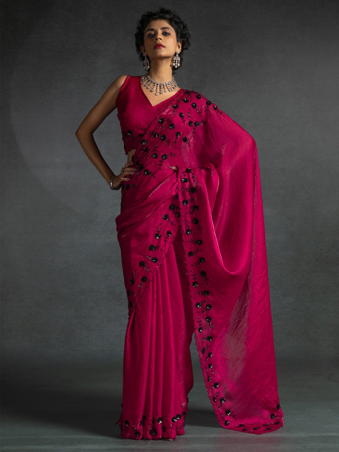 Radiant Magenta Satin Silk Saree - Ressa