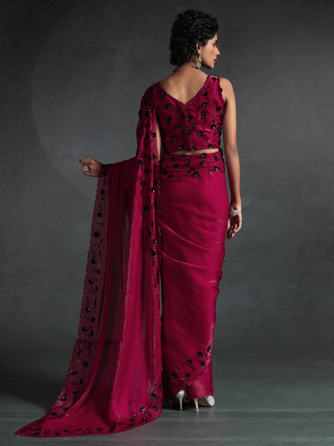 Radiant Magenta Satin Silk Saree - Ressa