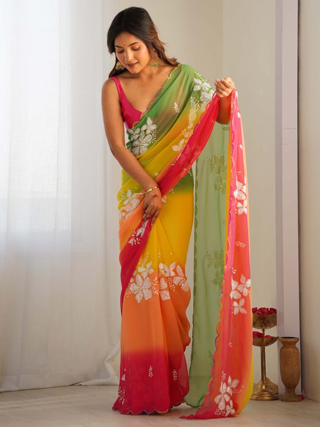 Rainbow Ombre Georgette Saree - Ressa