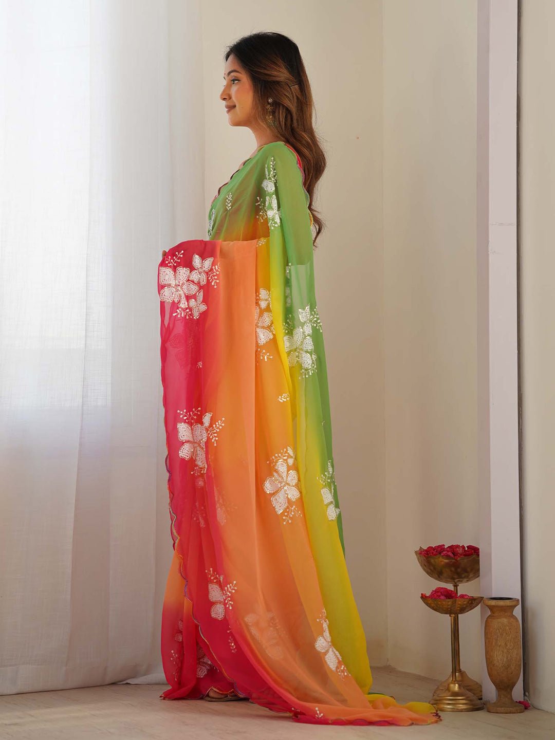 Rainbow Ombre Georgette Saree - Ressa