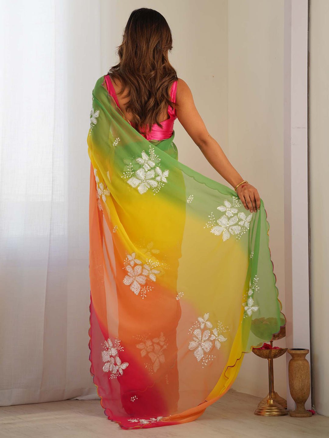 Rainbow Ombre Georgette Saree - Ressa
