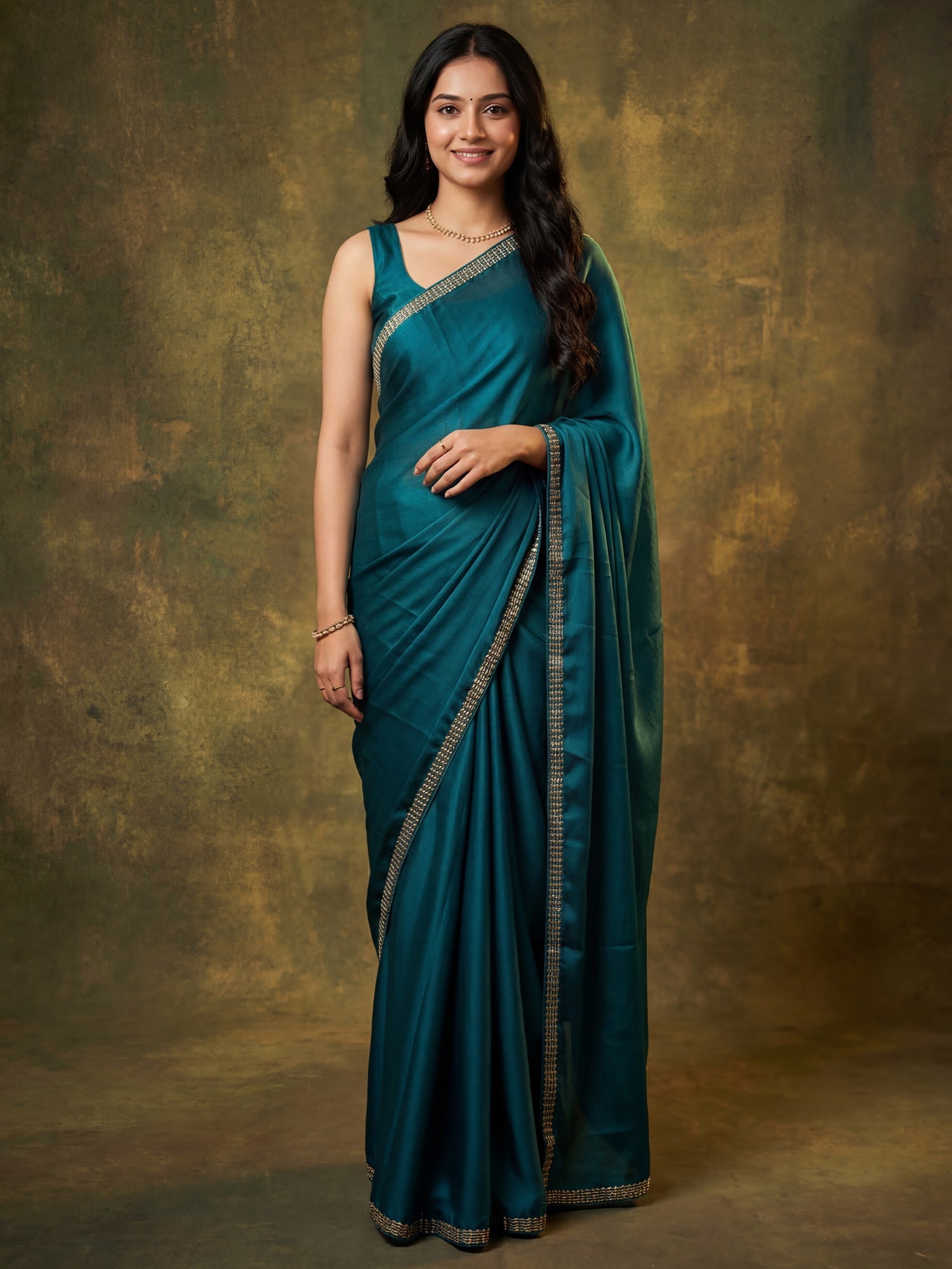 Rama Blue Silk Saree with Zari Border - Ressa