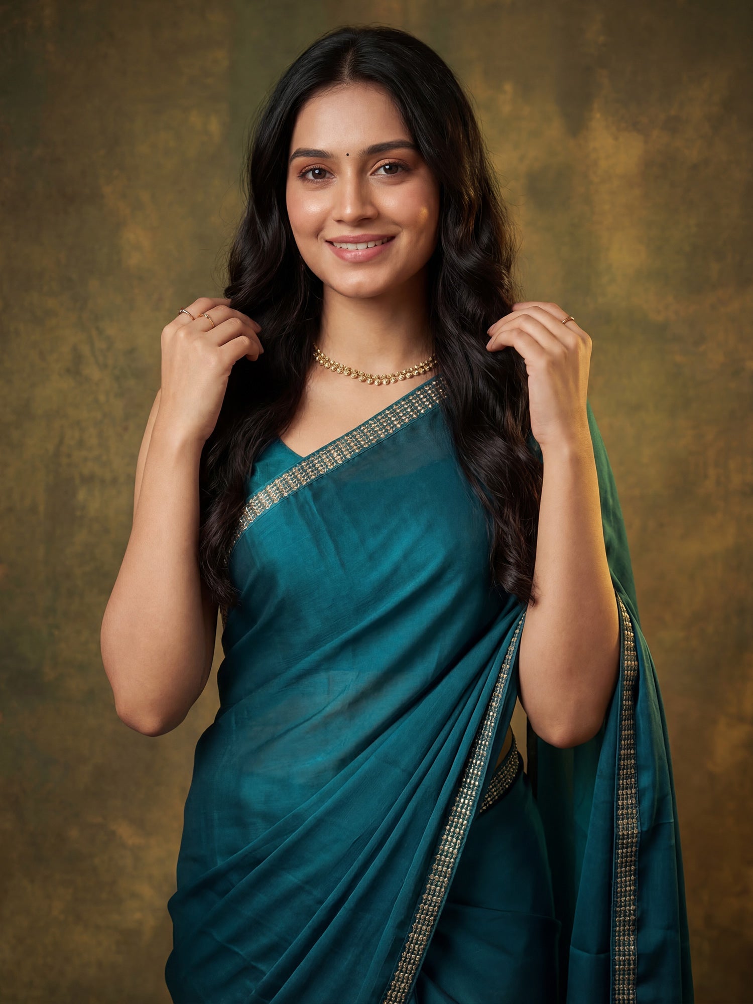 Rama Blue Silk Saree with Zari Border - Ressa
