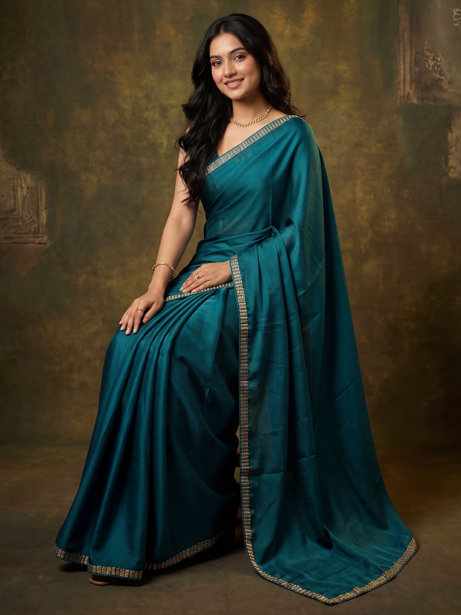 Rama Blue Silk Saree with Zari Border - Ressa