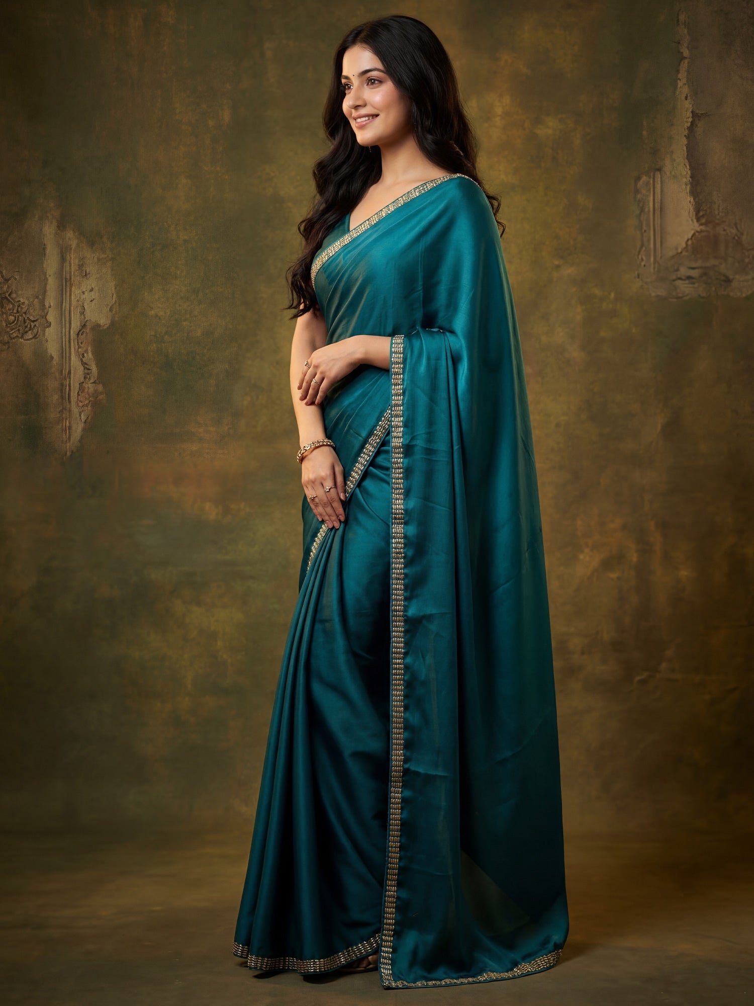Rama Blue Silk Saree with Zari Border - Ressa