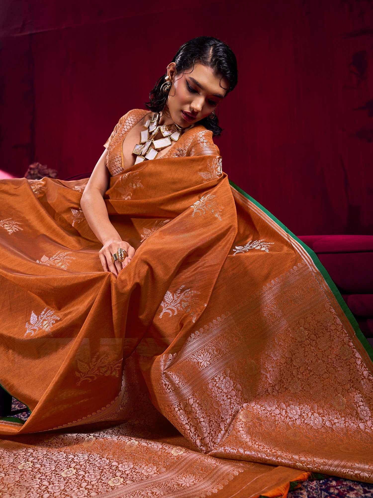 Rama Blue Tissue Silk Saree with Zari Stripes - Ressa