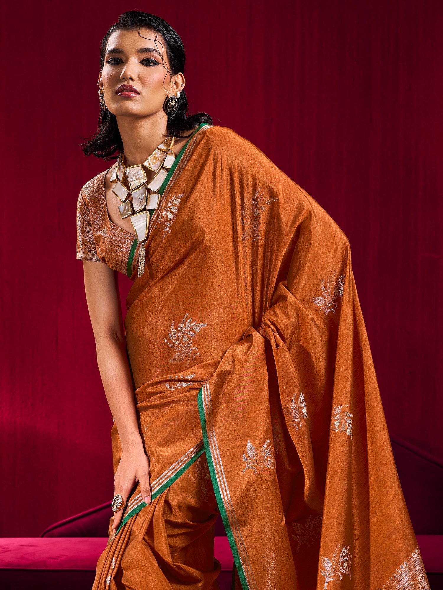 Rama Blue Tissue Silk Saree with Zari Stripes - Ressa
