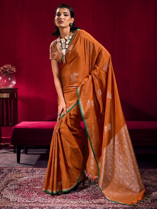 Rama Blue Tissue Silk Saree with Zari Stripes - Ressa