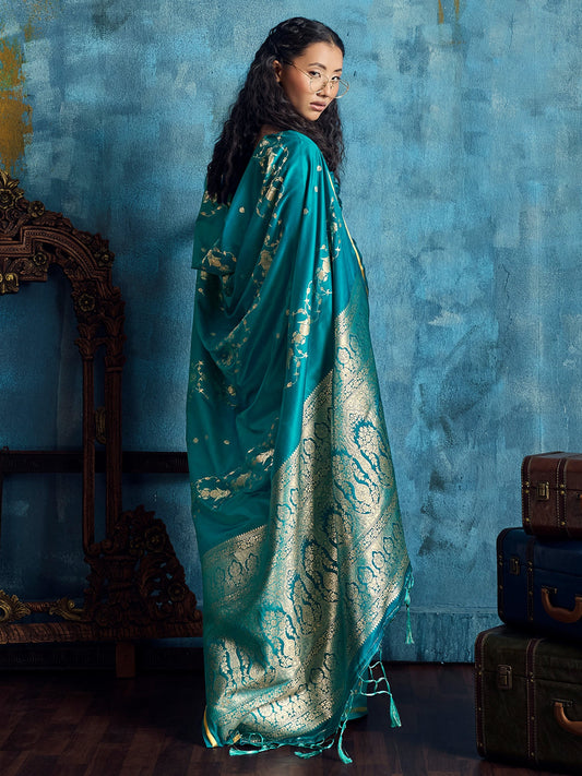 Rama Green Banarasi Silk Saree with Heritage Motifs - Ressa