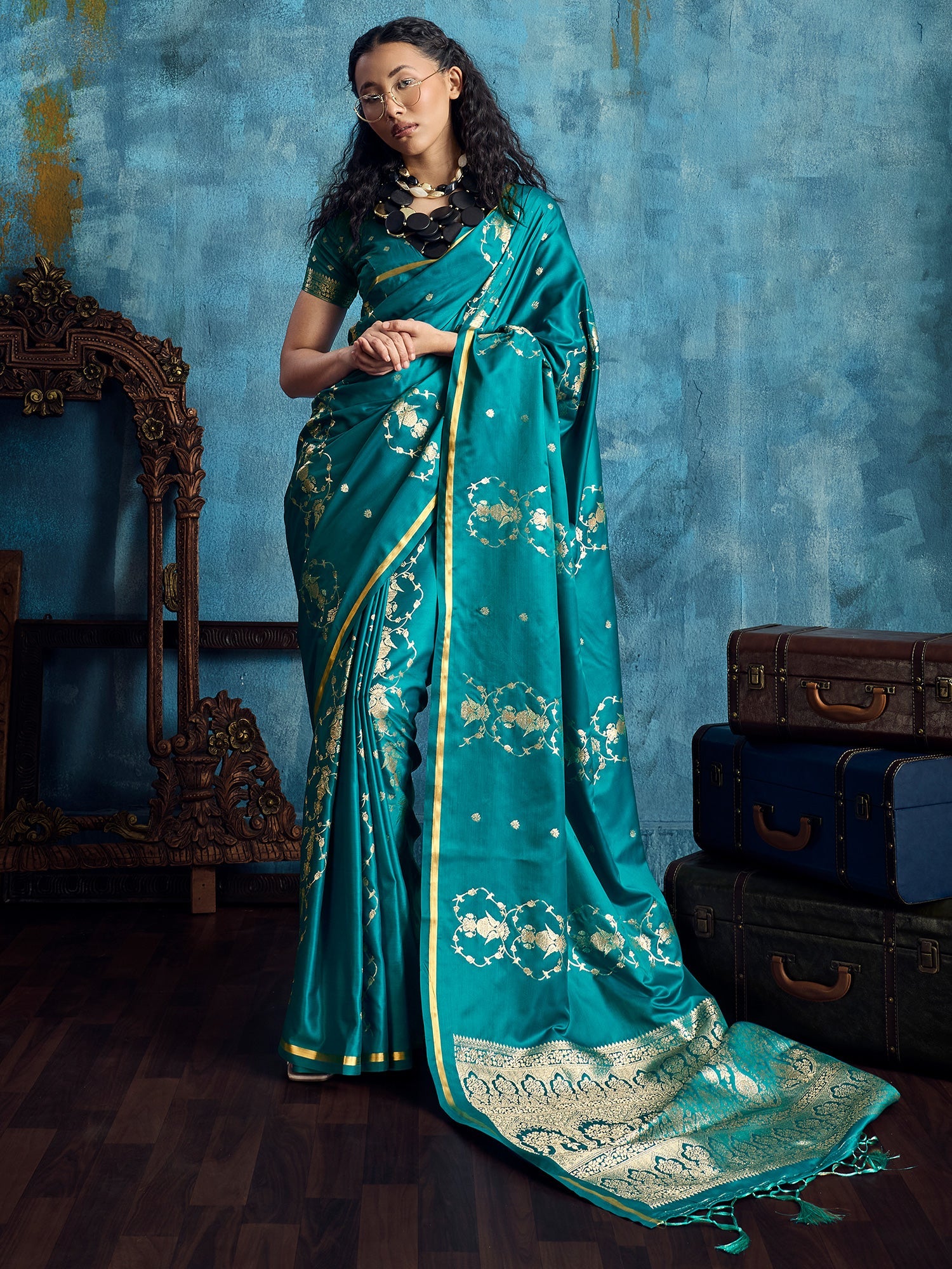 Rama Green Banarasi Silk Saree with Heritage Motifs - Ressa