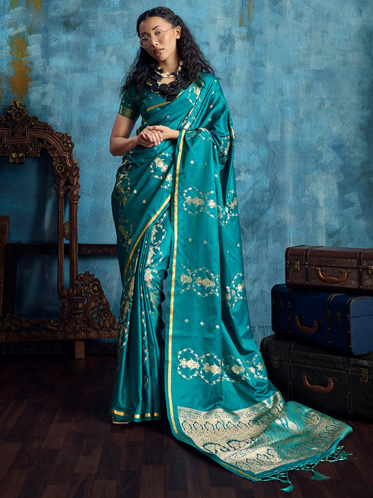 Rama Green Banarasi Silk Saree with Heritage Motifs - Ressa