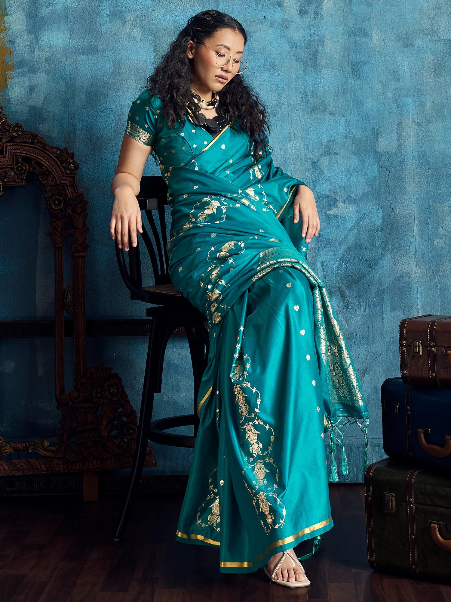 Rama Green Banarasi Silk Saree with Heritage Motifs - Ressa