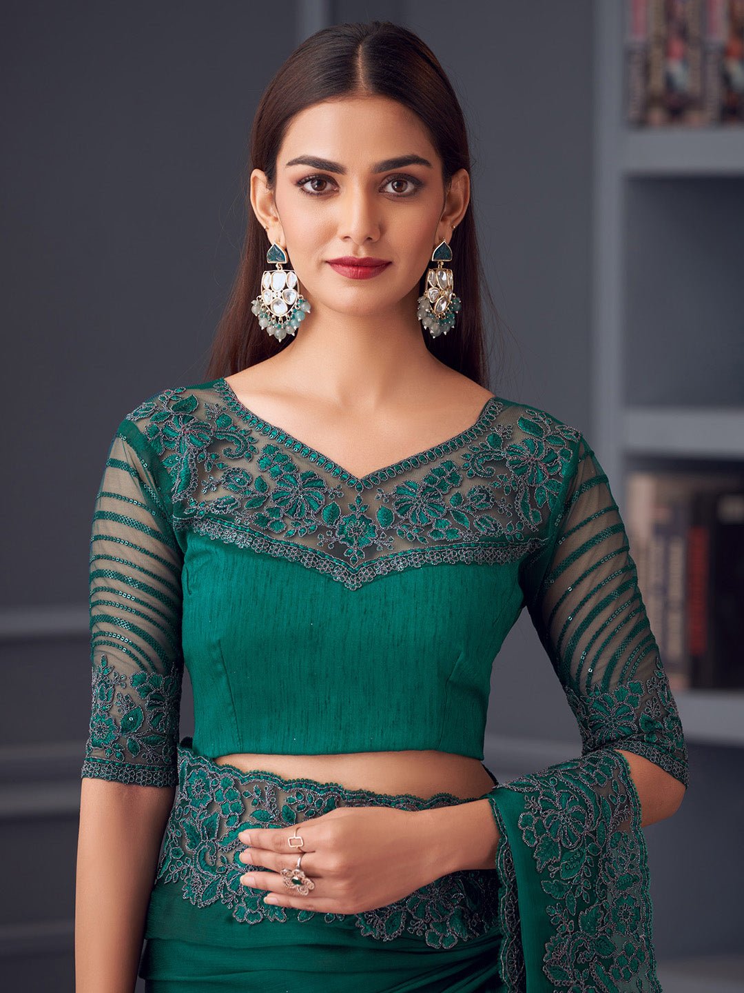 Rama Green Chiffon Saree - Ressa