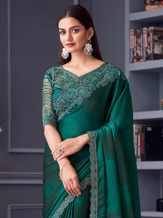 Rama Green Chiffon Saree - Ressa