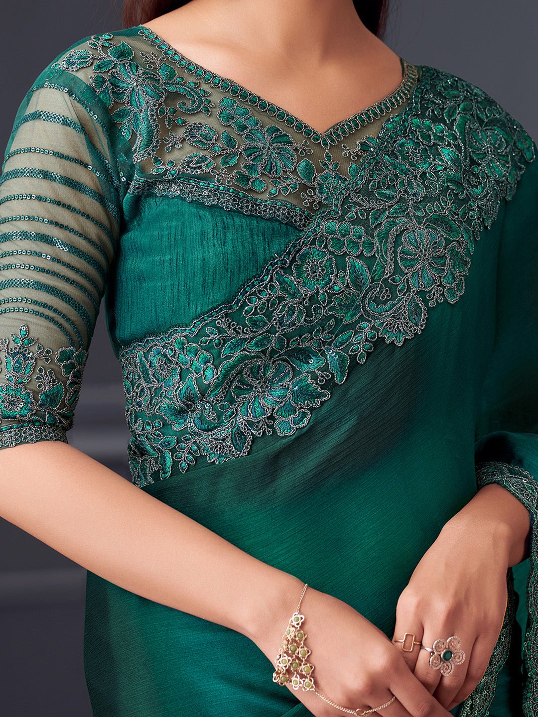 Rama Green Chiffon Saree - Ressa