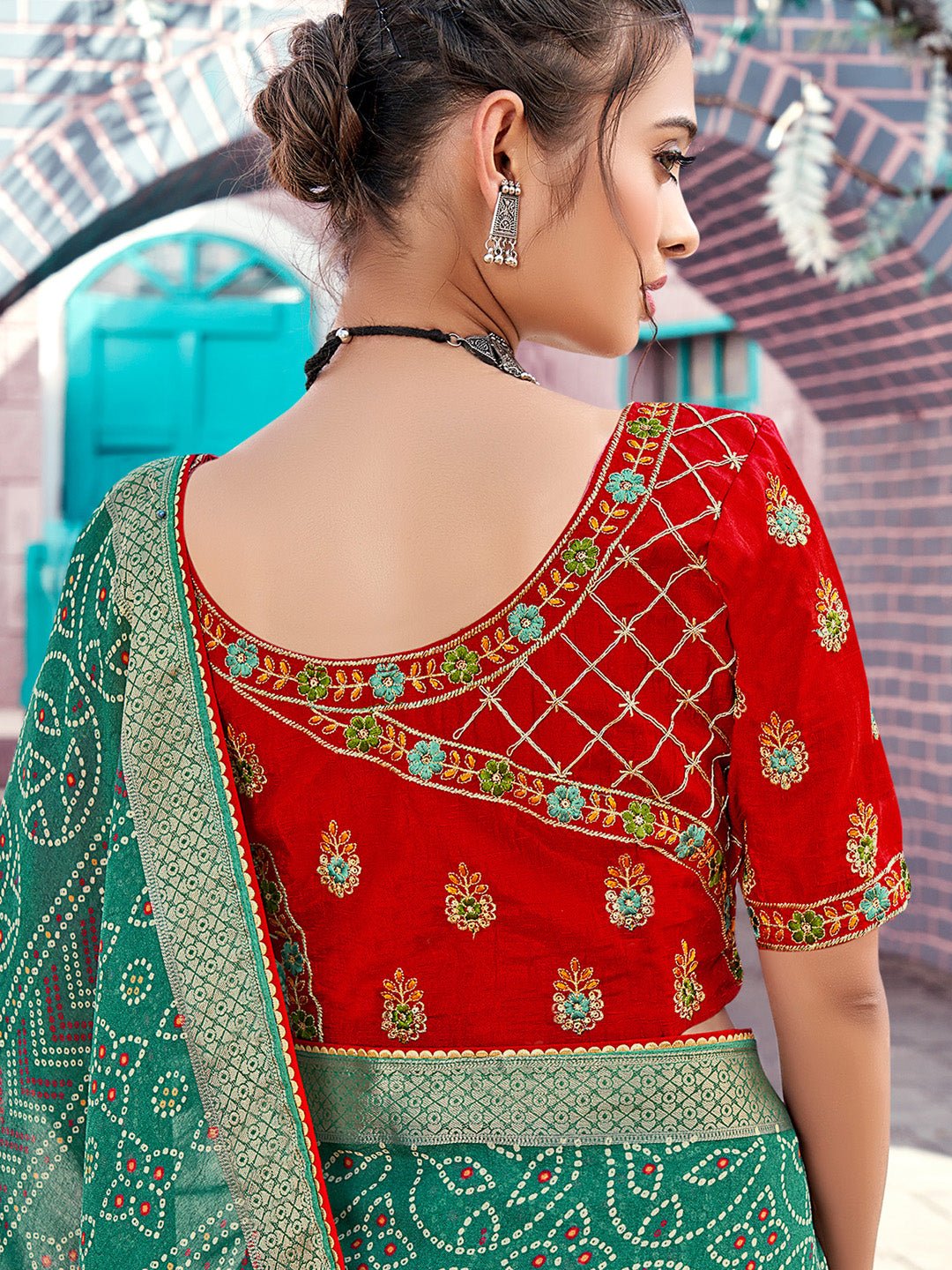 Rama Green Georgette Bandhani Print Saree - Ressa