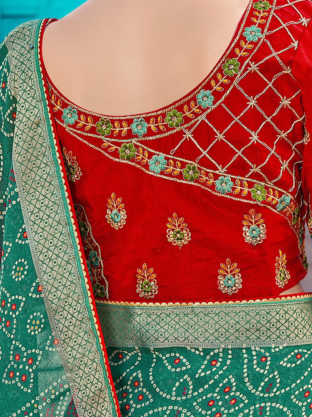 Rama Green Georgette Bandhani Print Saree - Ressa
