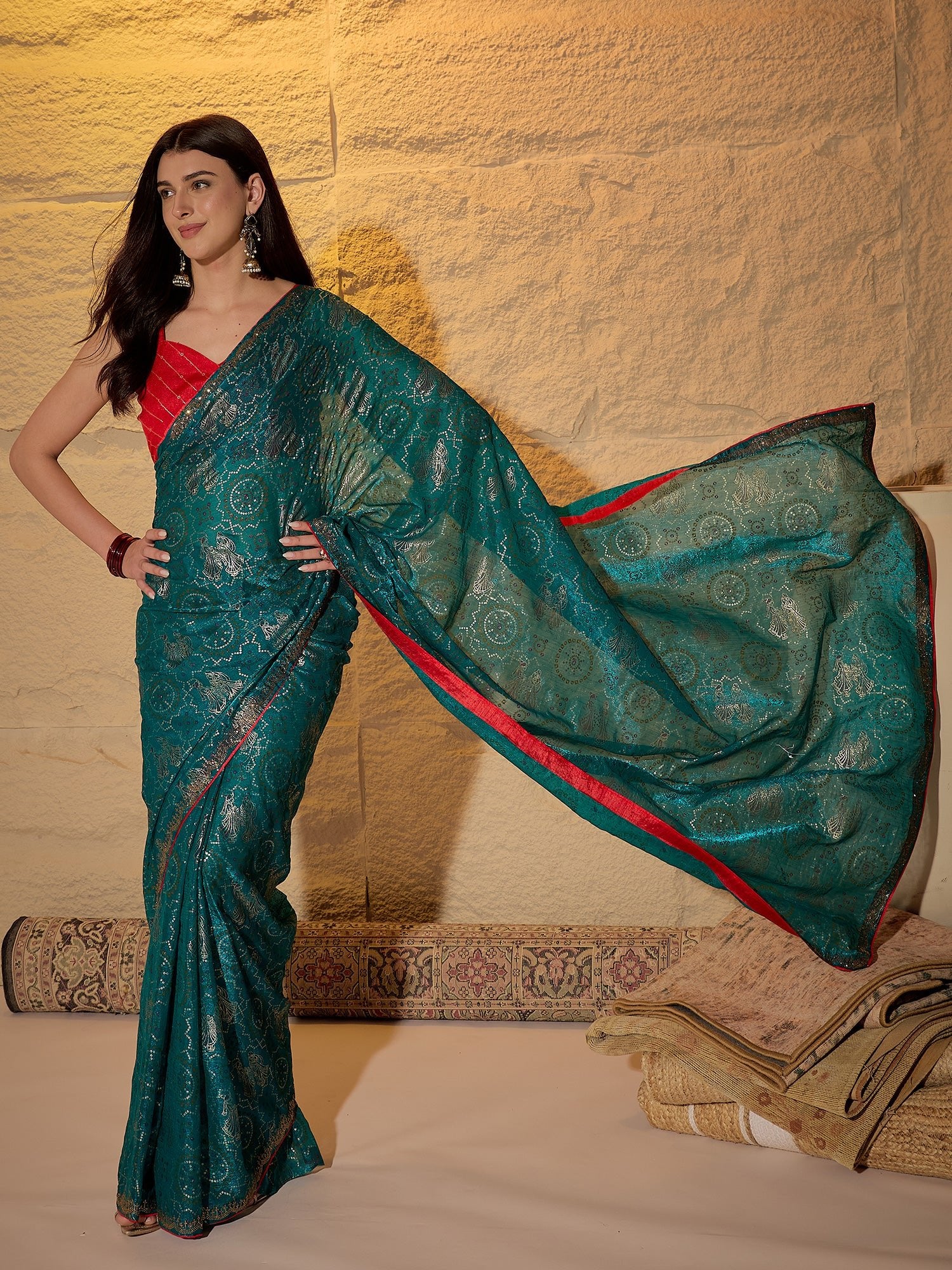 Rama Green Georgette Saree with Bandhani Digital Print - Ressa