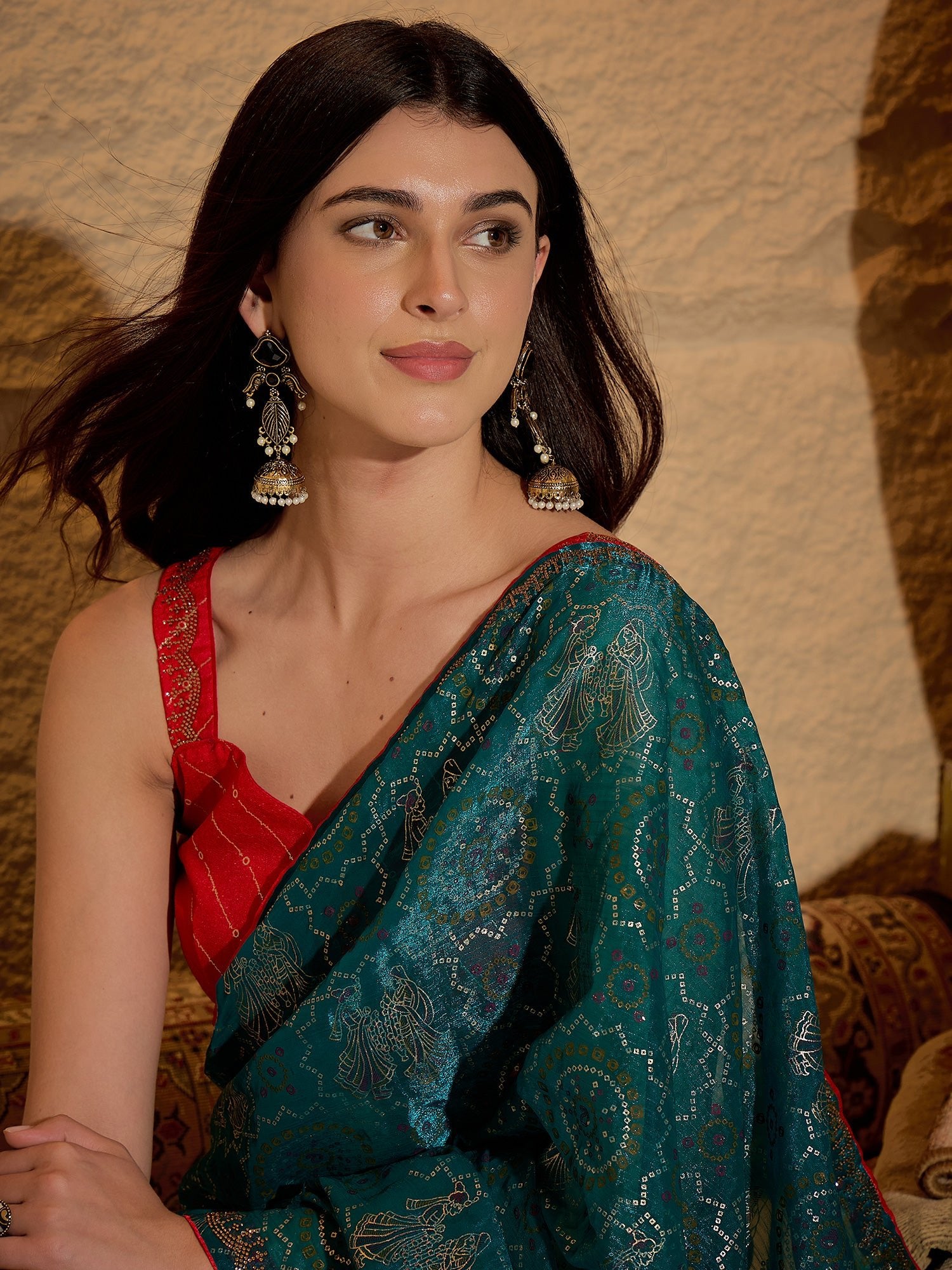 Rama Green Georgette Saree with Bandhani Digital Print - Ressa