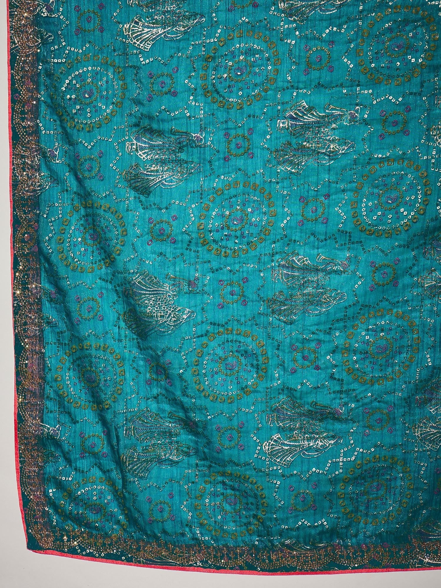 Rama Green Georgette Saree with Bandhani Digital Print - Ressa