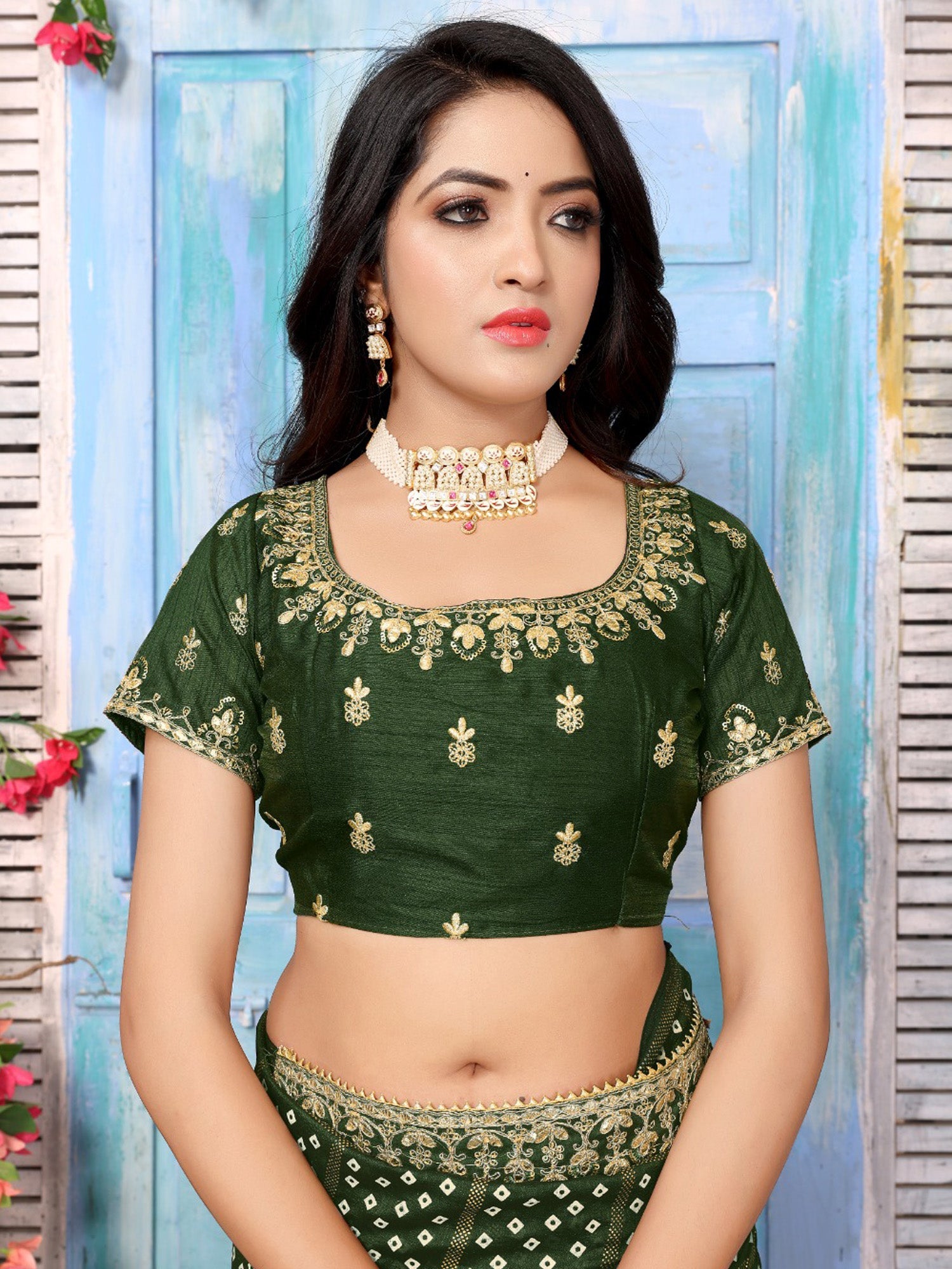 Rama Green Silk Bandhani Print Saree - Ressa