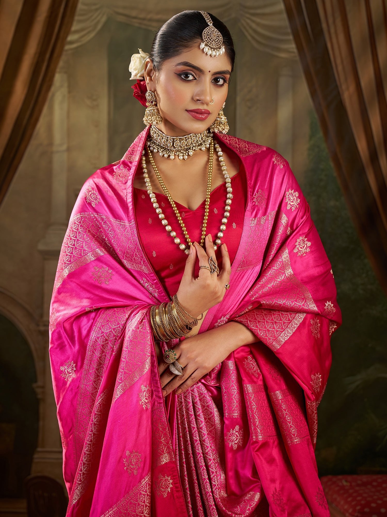 Rani Pink Banarasi Silk Heritage Zari Weave Saree - Ressa
