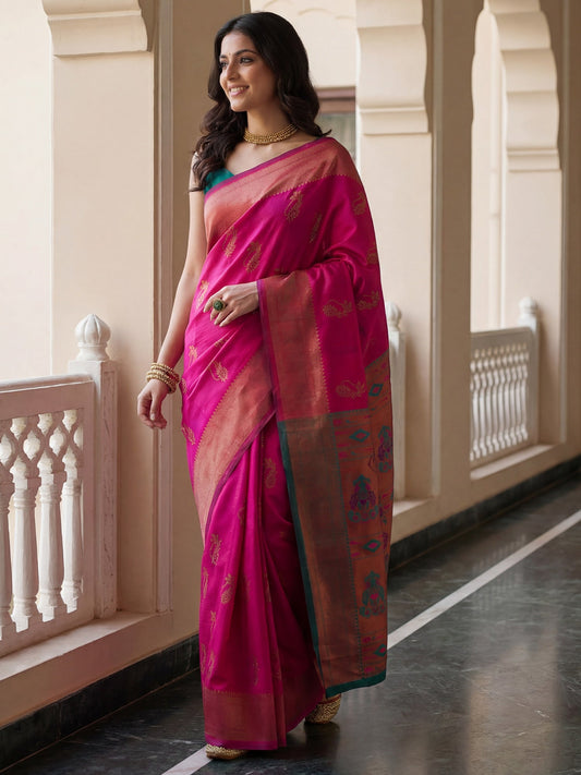 Rani Pink Banarasi Silk Heritage Zari Weave Saree - Ressa