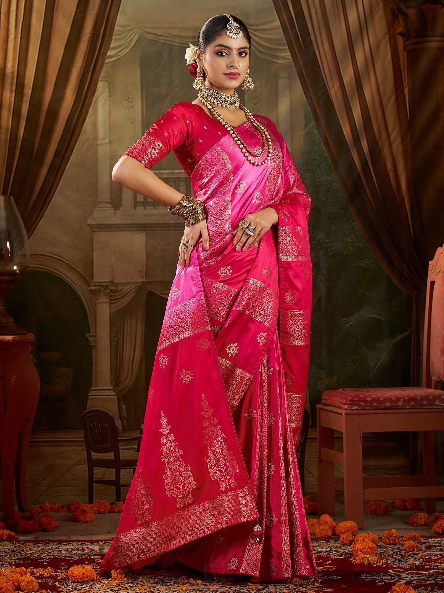 Rani Pink Banarasi Silk Heritage Zari Weave Saree - Ressa