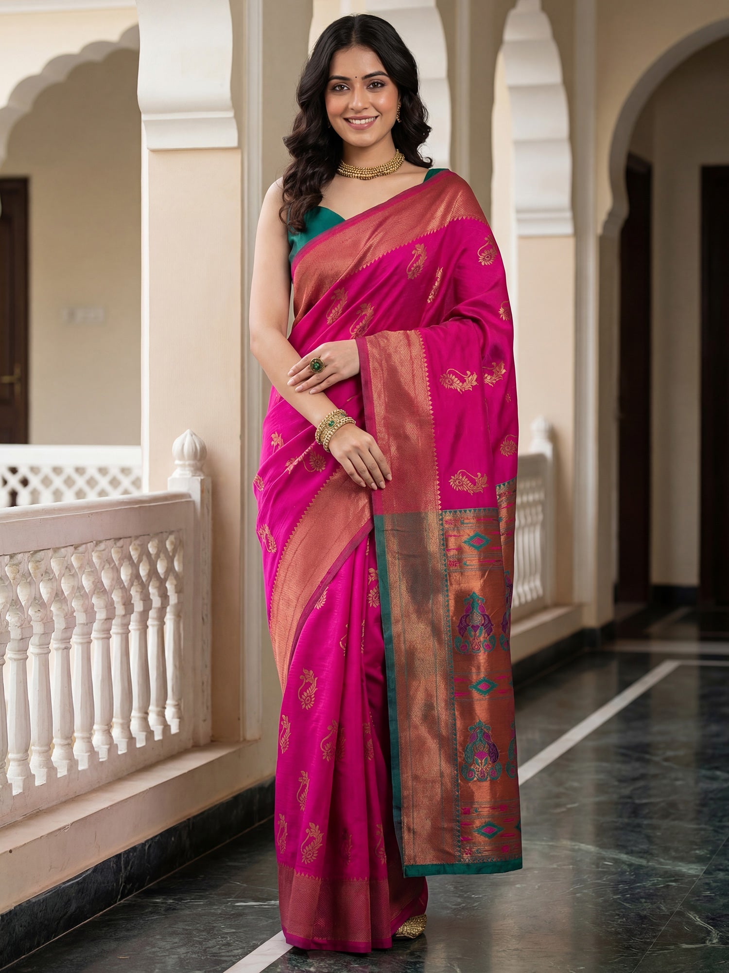 Rani Pink Banarasi Silk Heritage Zari Weave Saree - Ressa