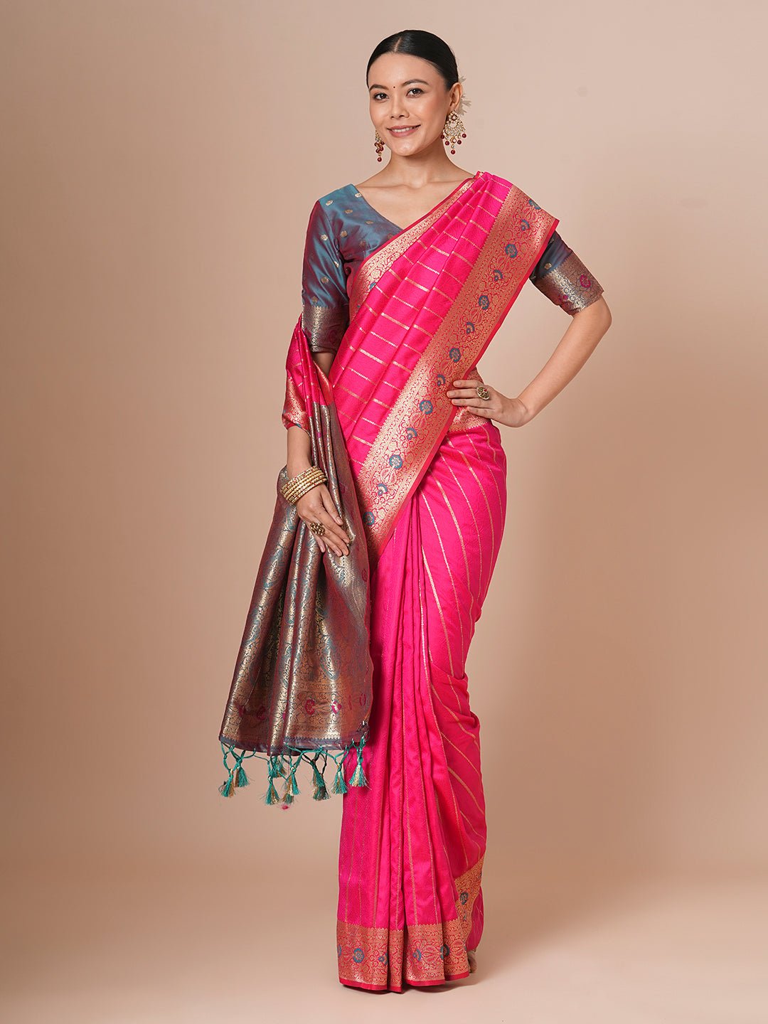 Rani Pink Banarasi Silk Saree - Ressa