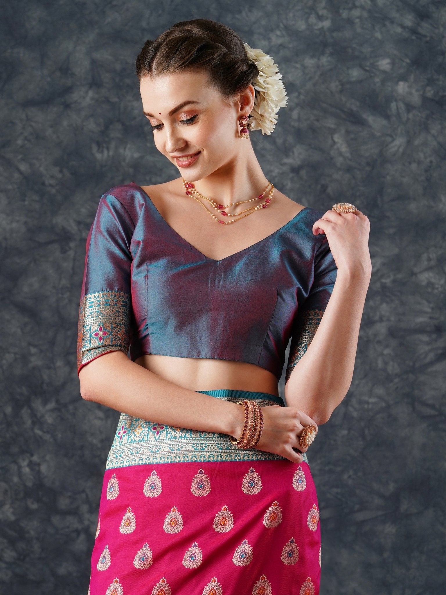 Rani Pink Banarasi Silk Saree with Meenakari Buti Saree - Ressa
