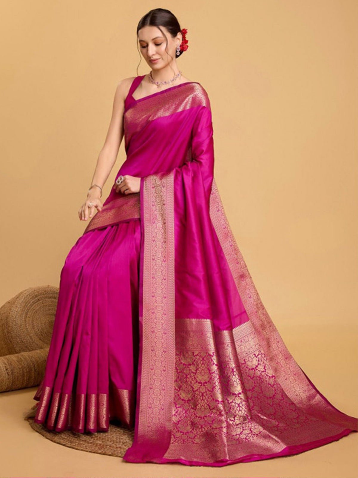 Rani Pink Banarasi Silk Saree&nbsp; - Ressa