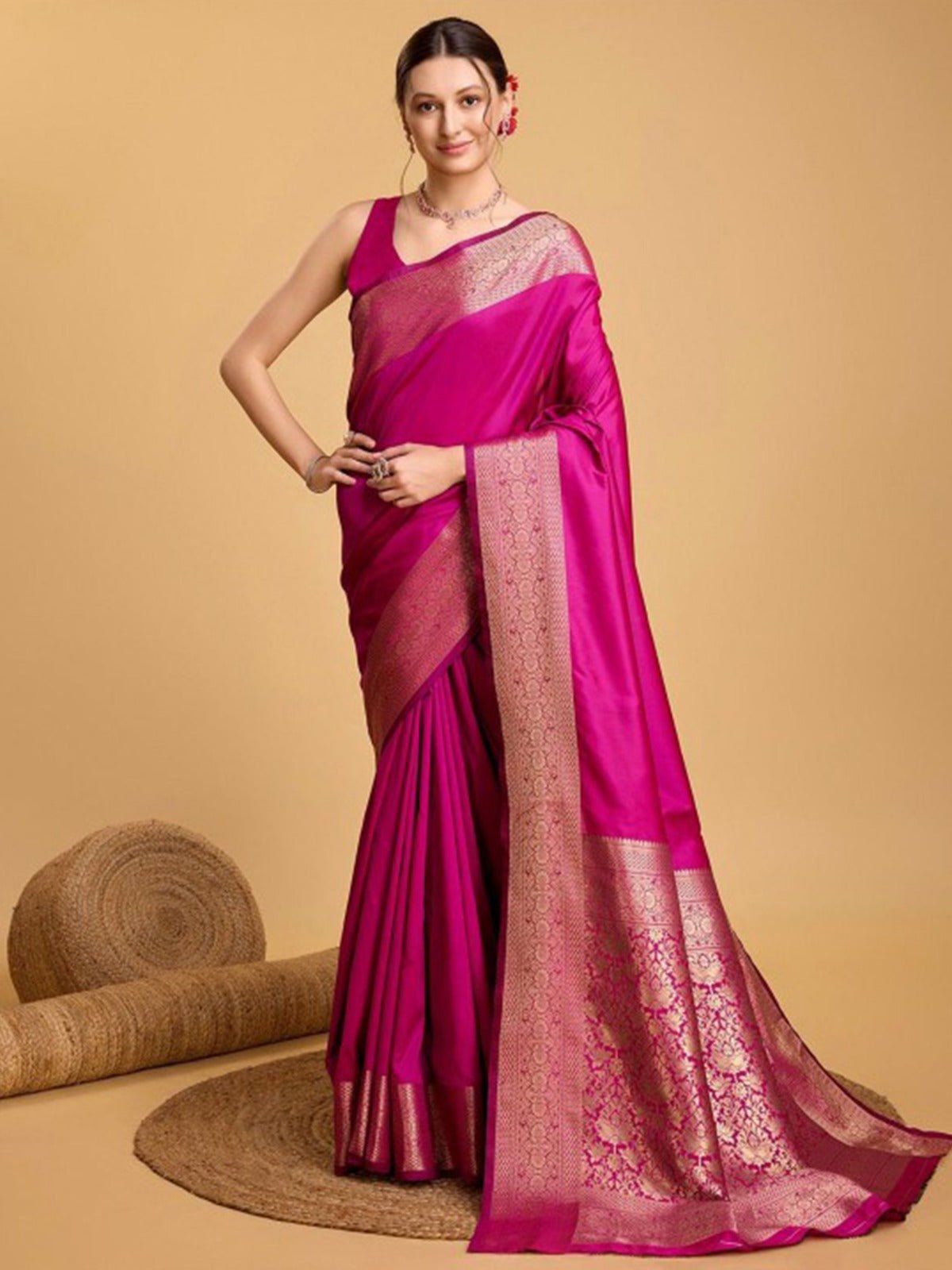 Rani Pink Banarasi Silk Saree&nbsp; - Ressa
