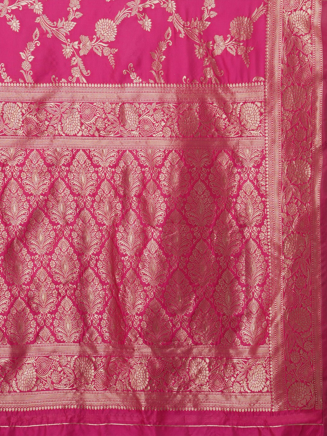 Rani Pink Banarasi Woven Lichi Silk Saree - Ressa