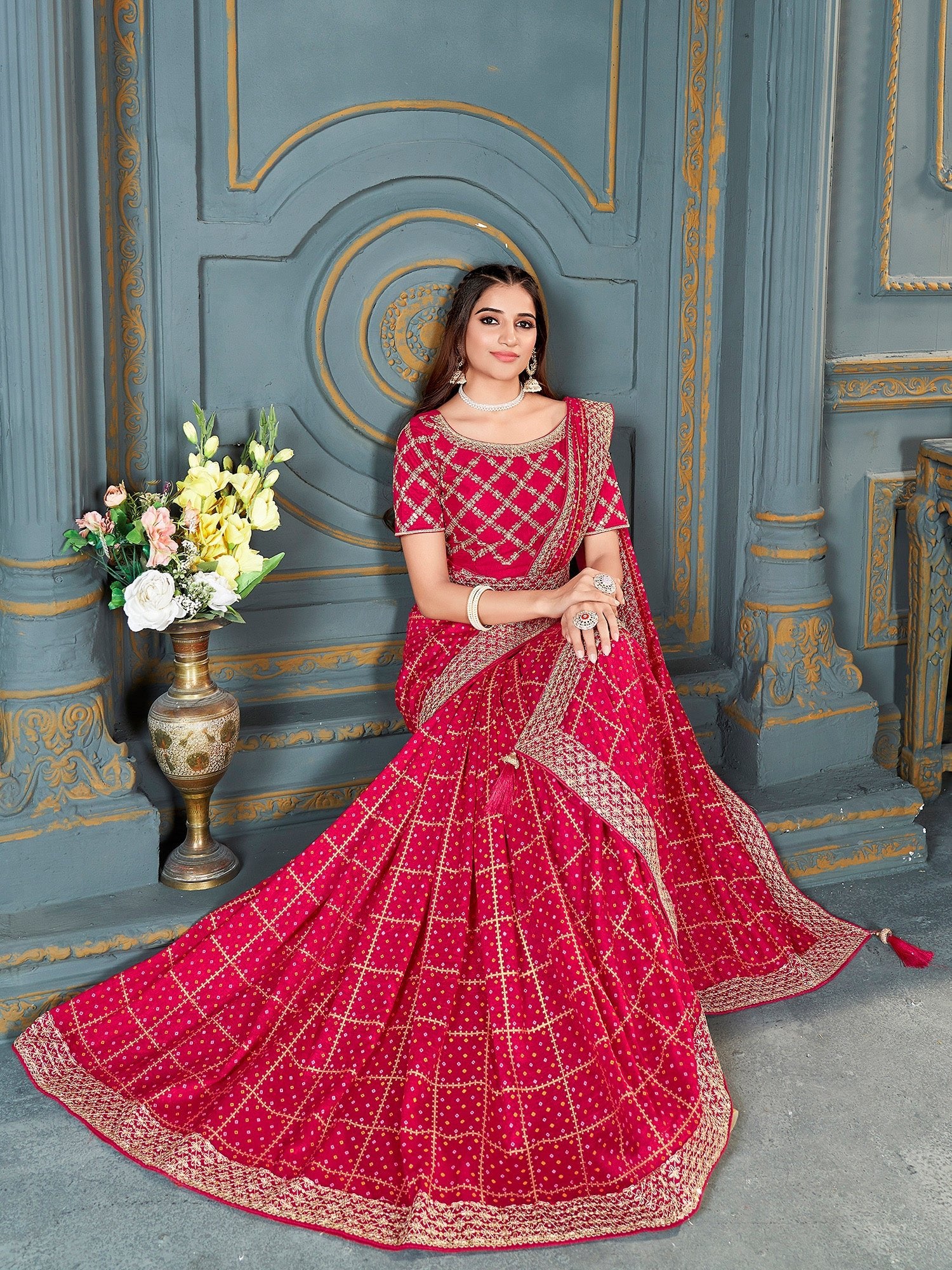 Rani Pink Bandhani Georgette Saree with Embroidered Blouse - Ressa