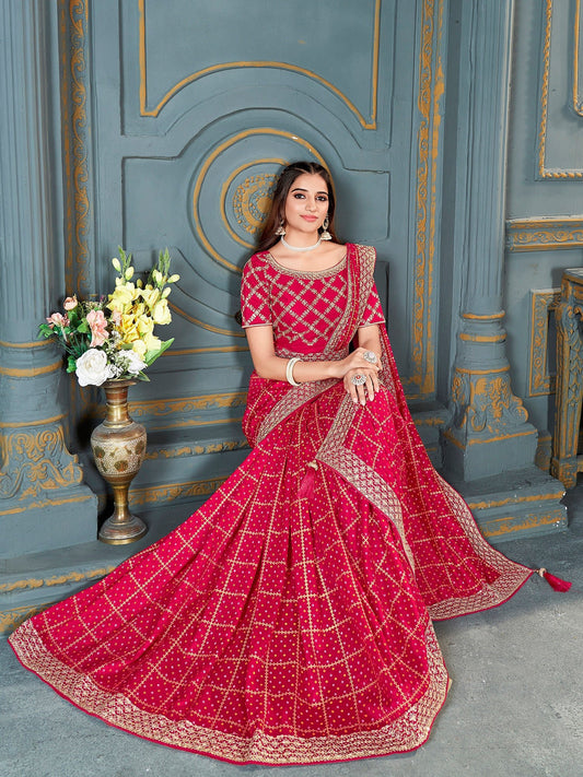 Rani Pink Bandhani Georgette Saree with Embroidered Blouse - Ressa