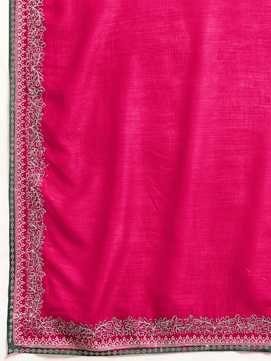 Rani Pink Embroidered Georgette Saree with Embroidered Blouse - Ressa