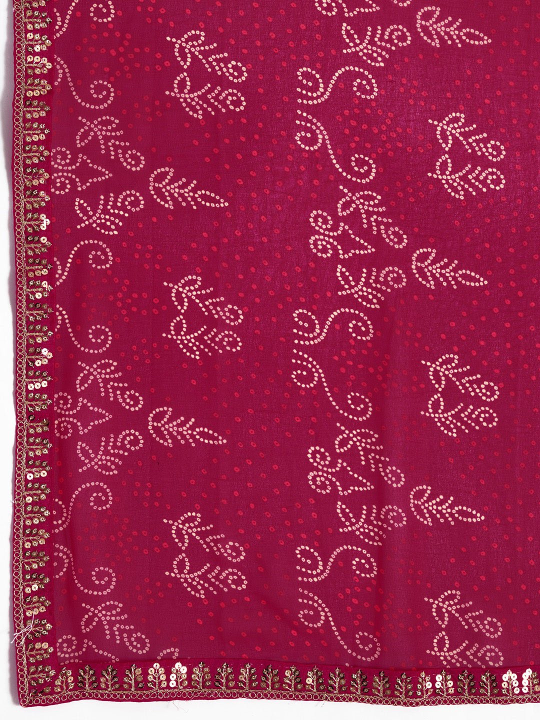 Rani Pink Floral Bandhani Printed Saree - Ressa
